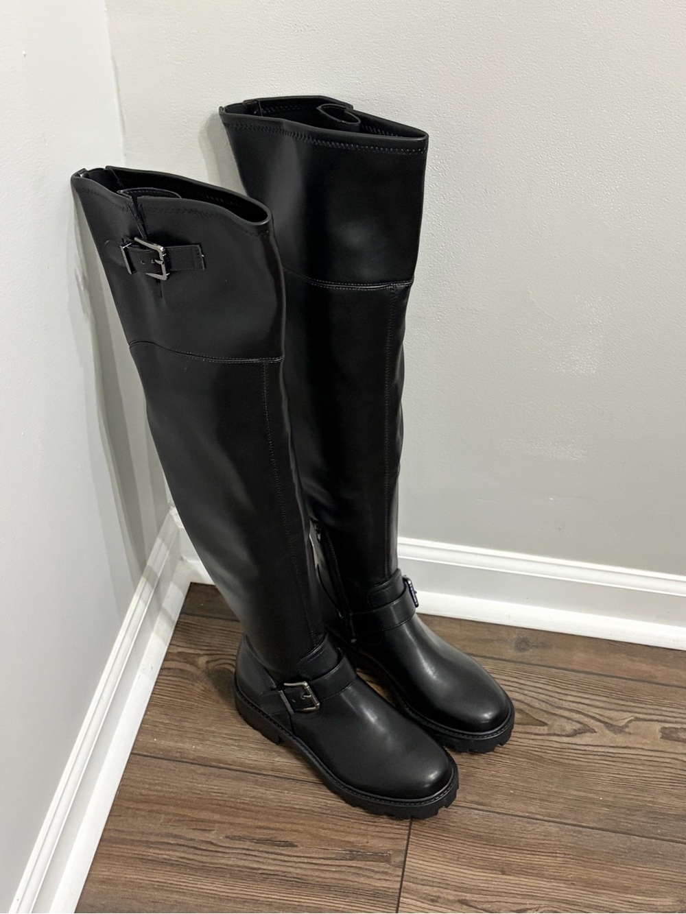 Nine West Black Over-the-Knee Riding Boots with Buckle Detail